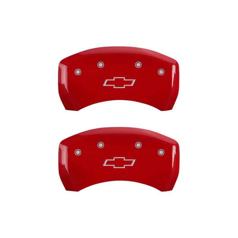 MGP 4 Caliper Covers Engraved Front & Rear Bowtie Red finish silver ch-Caliper Covers-MGP-MGP14235SBOWRD-SMINKpower Performance Parts