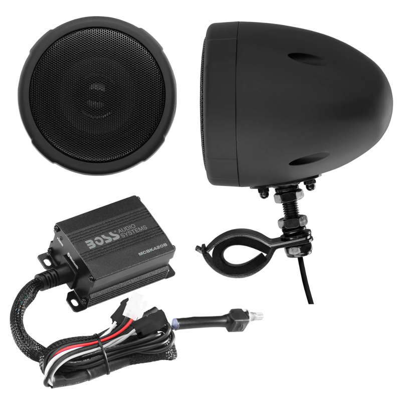 Boss Audio Systems Motorcycle Speaker Amplifier/ Bluetooth/ 3in Speakers Pair- Black