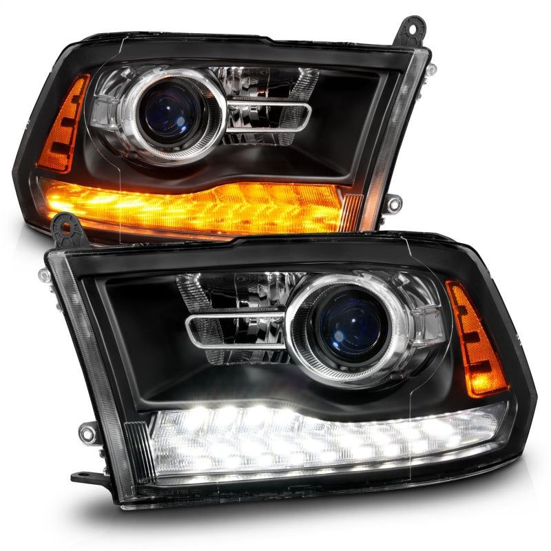 ANZO 09-18 Dodge Ram 1500/2500/3500 LED Plank Style Headlights Switchback + Sequential - Matte Black-Headlights-ANZO-ANZ111609-SMINKpower Performance Parts