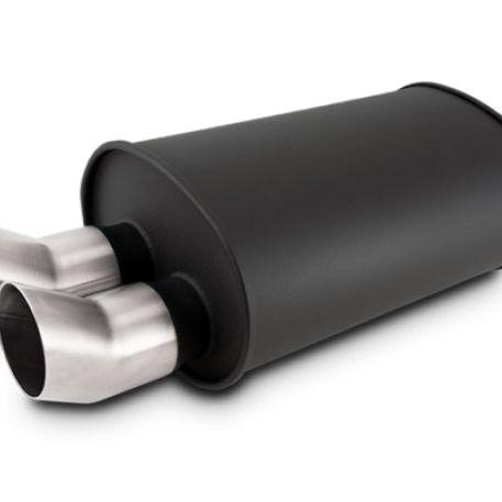 Vibrant Streetpower Flat Blk Muffler 9.5x6.75x15in Body 2.5in Inlet ID 3in Tip OD w/Dual DTM Tips