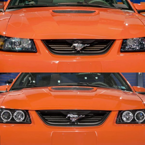 Raxiom 99-04 Ford Mustang Dual LED Halo Projector Headlights- Black Housing (Clear Lens)-Headlights-Raxiom-RAX101684-SMINKpower Performance Parts