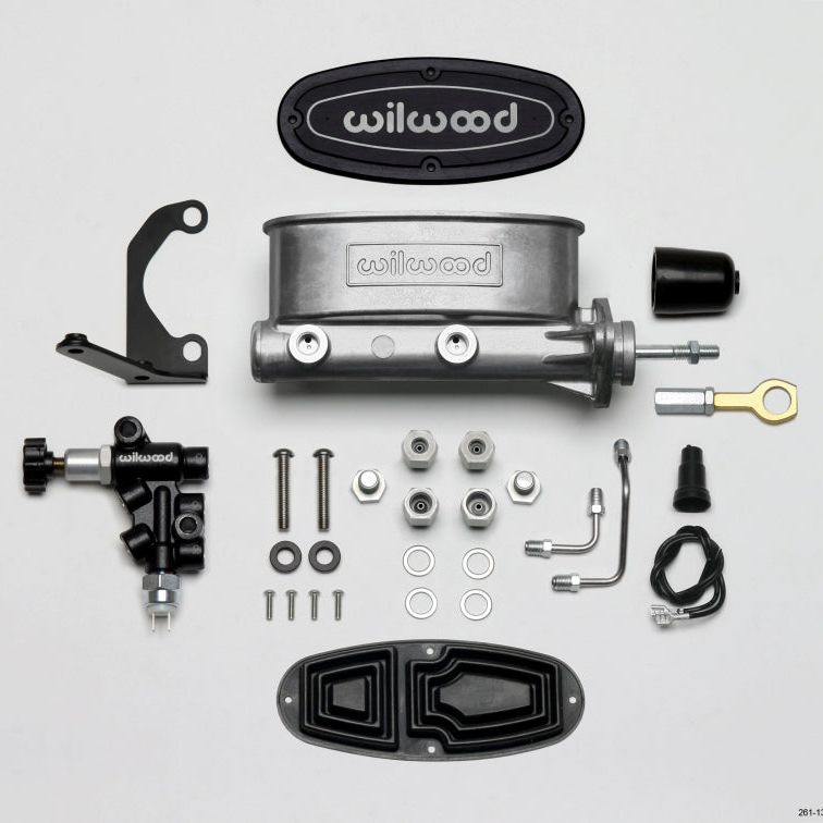 Wilwood HV Tandem M/C Kit w L/H Bracket & Prop Valve - 7/8in Bore-W/Pushrod - Early Mustang