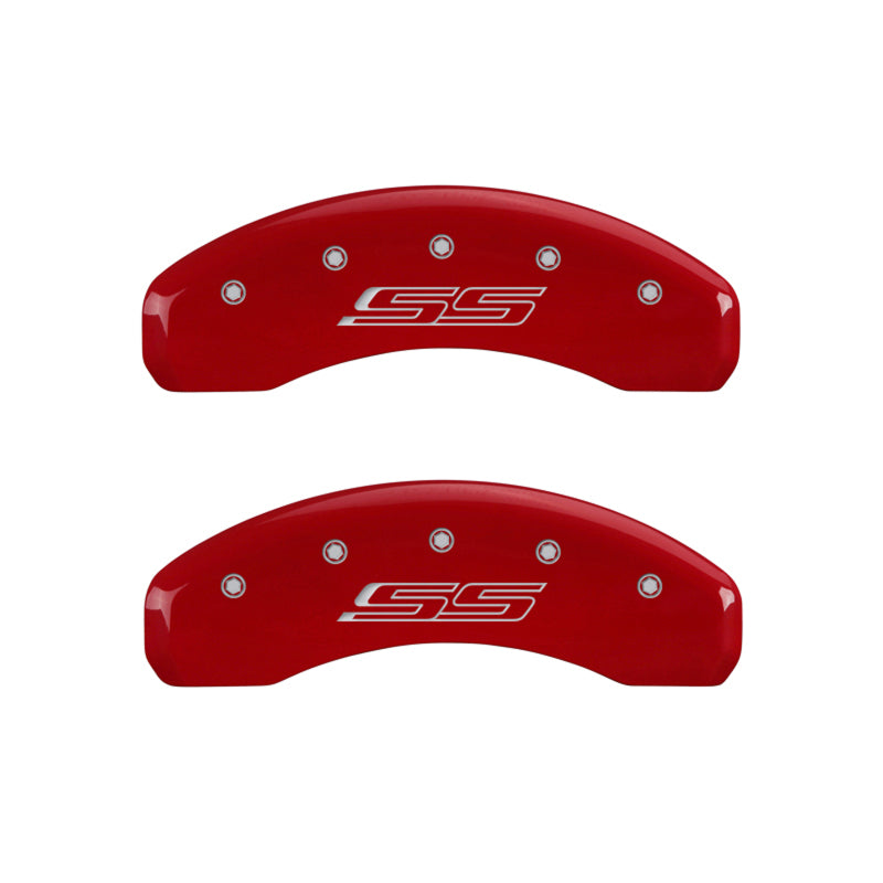 MGP 4 Caliper Covers Engraved Front Gen 5/Camaro Engraved Rear Gen 5/SS Red finish silver ch-Caliper Covers-MGP-MGP14241SCS5RD-SMINKpower Performance Parts