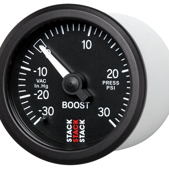 Autometer 52mm Stack Instruments -30INHG to +30PSI Mechanical Boost Gauge - Black