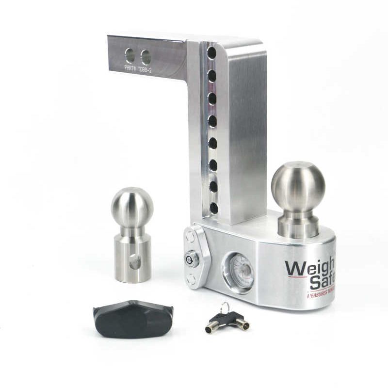 Weigh Safe 8in Drop Hitch w/Built-in Scale & 2in Shank (10K/12.5K GTWR) - Aluminum