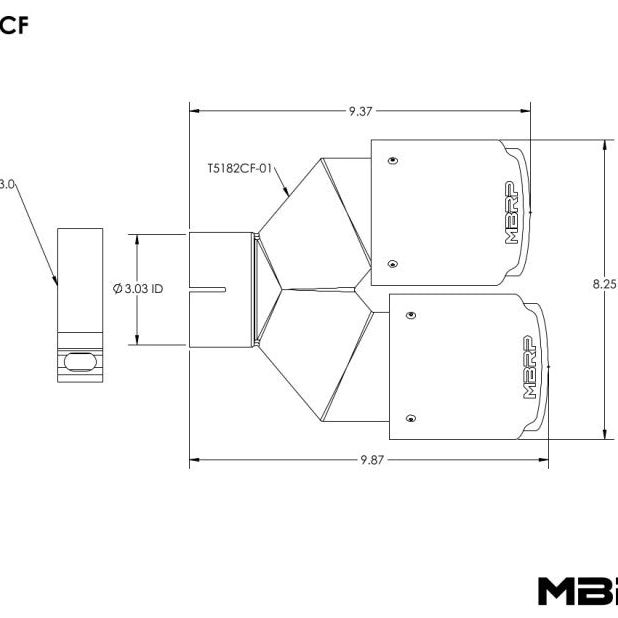 MBRP 3in ID / Dual 4in OD Out Staggered L 9.87in / R 9.37in Dual Wall Carbon Fiber Univ Exhaust Tip