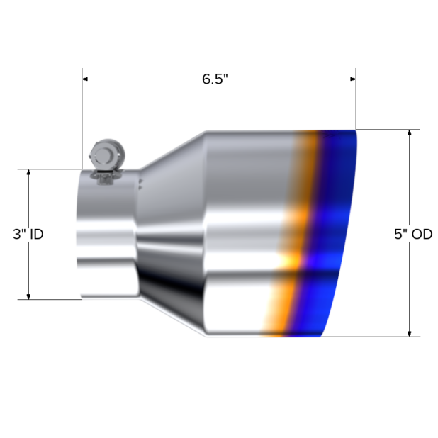 MBRP T304 Stainless Steel Burnt End Angle Cut Exhaust Tip - 3in. ID / 5in. OD / 6.5in. Length