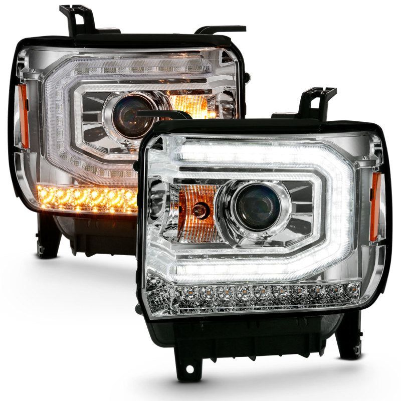 ANZO 2016-2019 Gmc Sierra 1500 Projector Headlight Plank Style Chrome w/ Sequential Amber Signal-Headlights-ANZO-ANZ111486-SMINKpower Performance Parts
