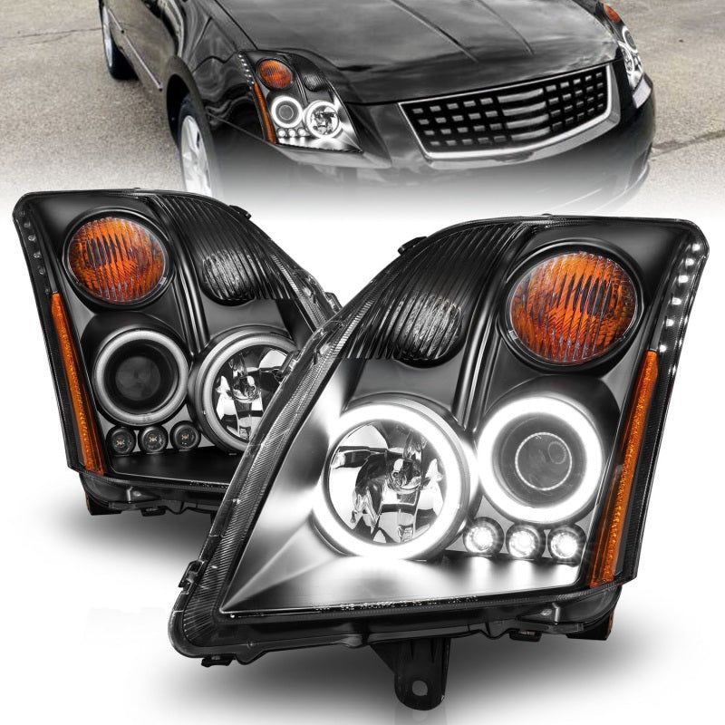 ANZO 2007-2012 Nissan Sentra Projector Headlights Black-Headlights-ANZO-ANZ121276-SMINKpower Performance Parts