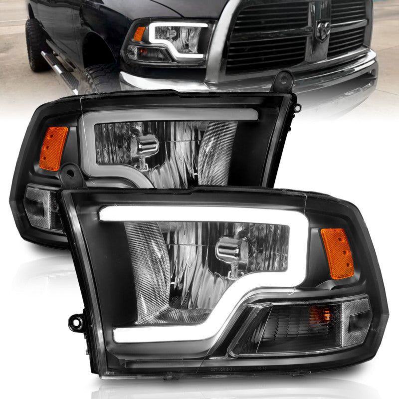 ANZO 2009-2018 Dodge Ram 1500 Crystal Headlights w/ Light Bar Black Housing-Headlights-ANZO-ANZ111515-SMINKpower Performance Parts