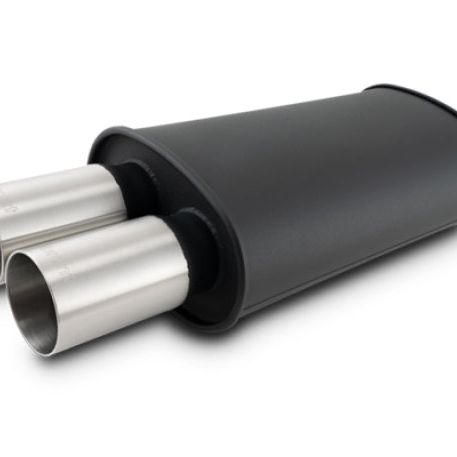 Vibrant Streetpower Flat Blk Muffler 9x5x15in Body 2.5in Inlet ID 3in Tip OD w/Dual Straight Tips