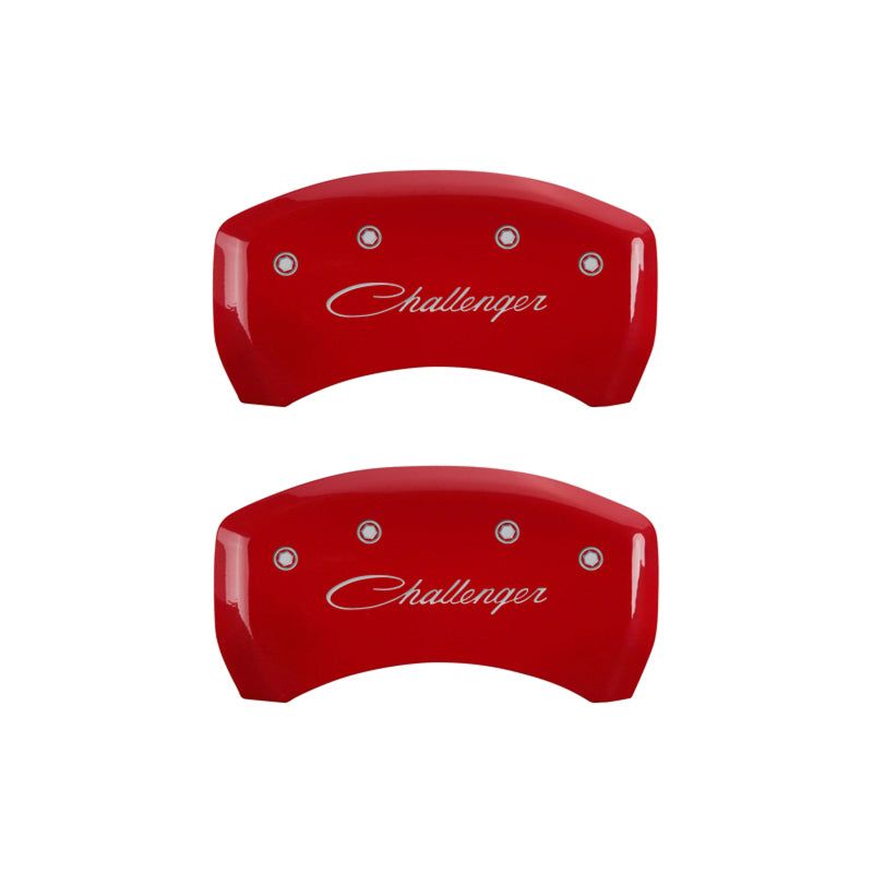 MGP 4 Caliper Covers Engraved Front & Rear Cursive/Challenger Red finish silver ch-Caliper Covers-MGP-MGP12181SCLSRD-SMINKpower Performance Parts
