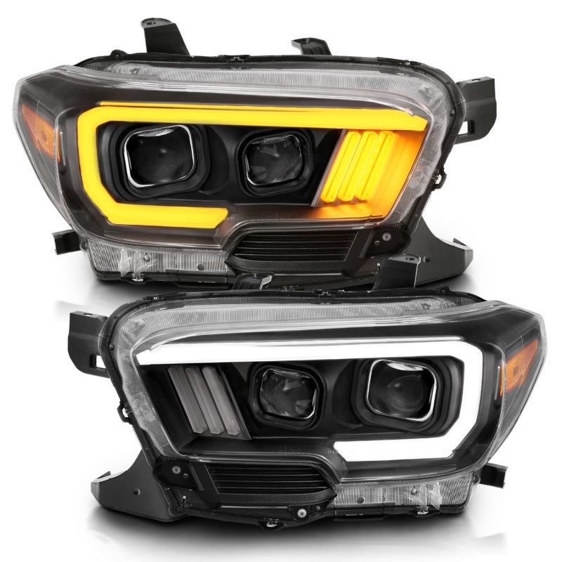 ANZO 2016-2017 Toyota Tacoma Projector Headlights w/ Plank Style Switchback Black w/ Amber-Headlights-ANZO-ANZ111396-SMINKpower Performance Parts