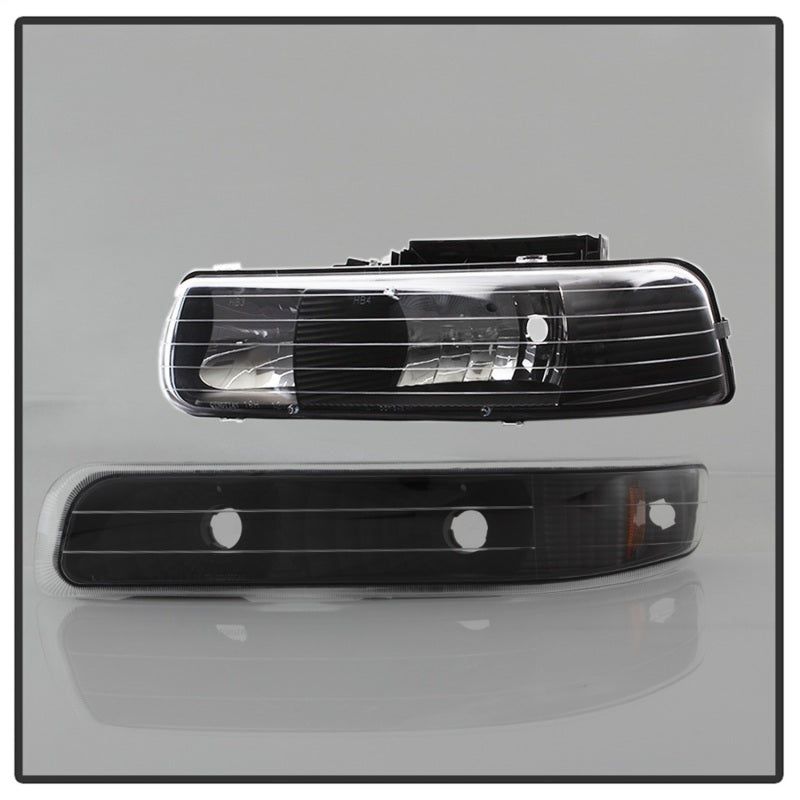Xtune Chevy TahOE 00-06 Amber Crystal Headlights w/ Bumper Lights Black HD-JH-CSIL99-SET-AM-BK-Headlights-SPYDER-SPY5064219-SMINKpower Performance Parts