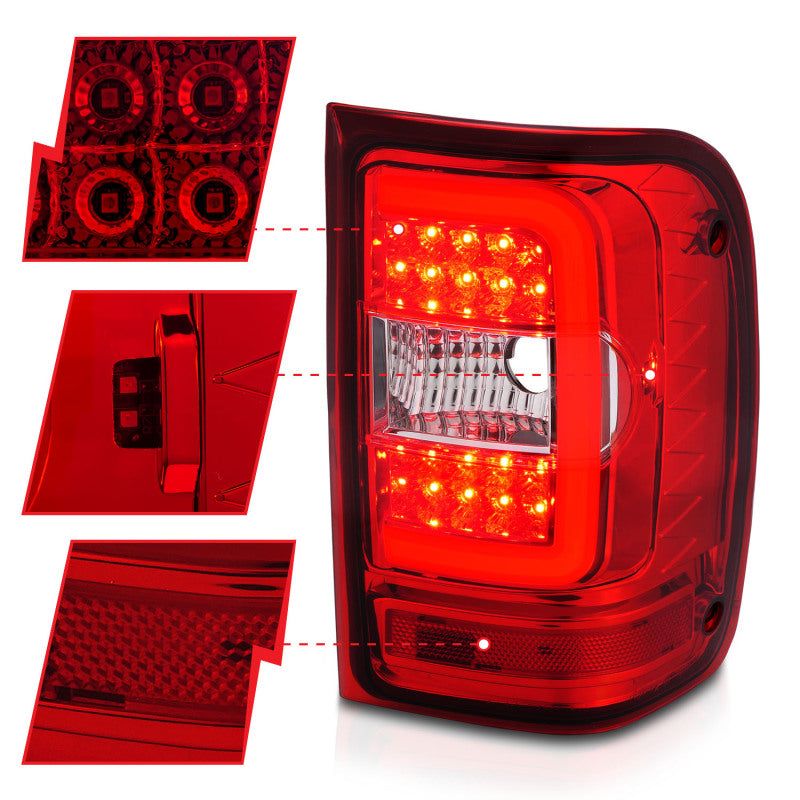 ANZO 2001-2011 Ford Ranger LED Tail Lights w/ Light Bar Chrome Housing Red/Clear Lens - SMINKpower Performance Parts ANZ311393 ANZO