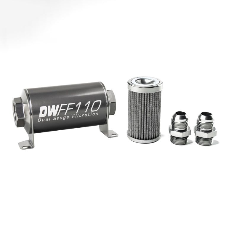 DeatschWerks Stainless Steel 10AN 100 Micron Universal Inline Fuel Filter Housing Kit (110mm)-Fuel Filters-DeatschWerks-DWK8-03-110-100K-10-SMINKpower Performance Parts