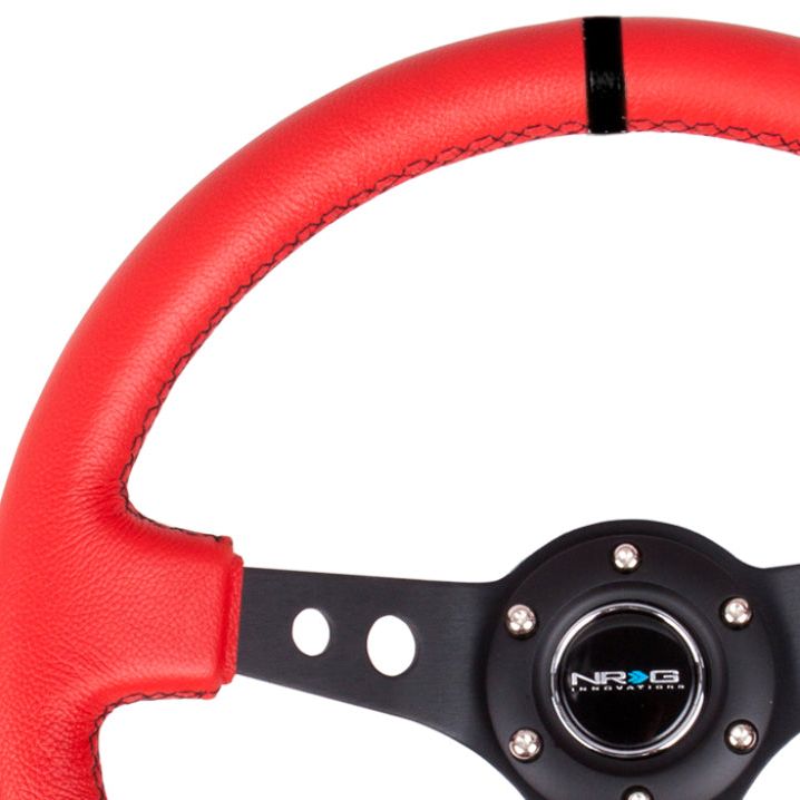 NRG Reinforced Steering Wheel (350mm / 3in. Deep) Red Suede w/Blk Circle Cutout Spokes-Steering Wheels-NRG-NRGRST-006S-RR-SMINKpower Performance Parts
