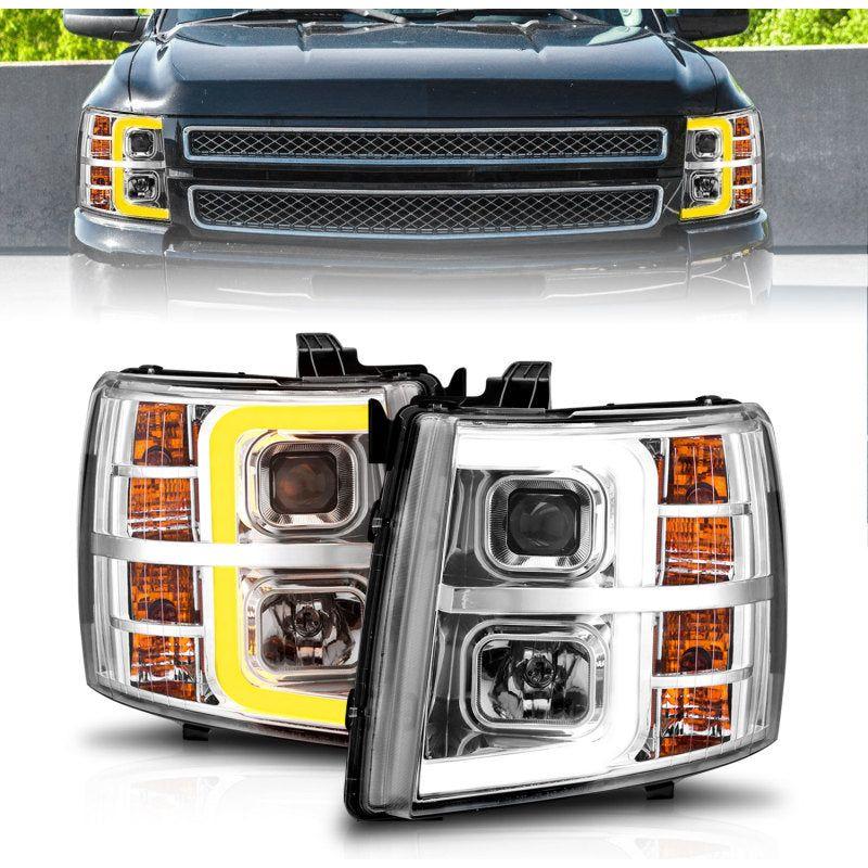 ANZO 2007-2013 Chevrolet Silverado 1500 Projector w/ Light Bar Chrome Housing w/ Sequential-Headlights-ANZO-ANZ111546-SMINKpower Performance Parts