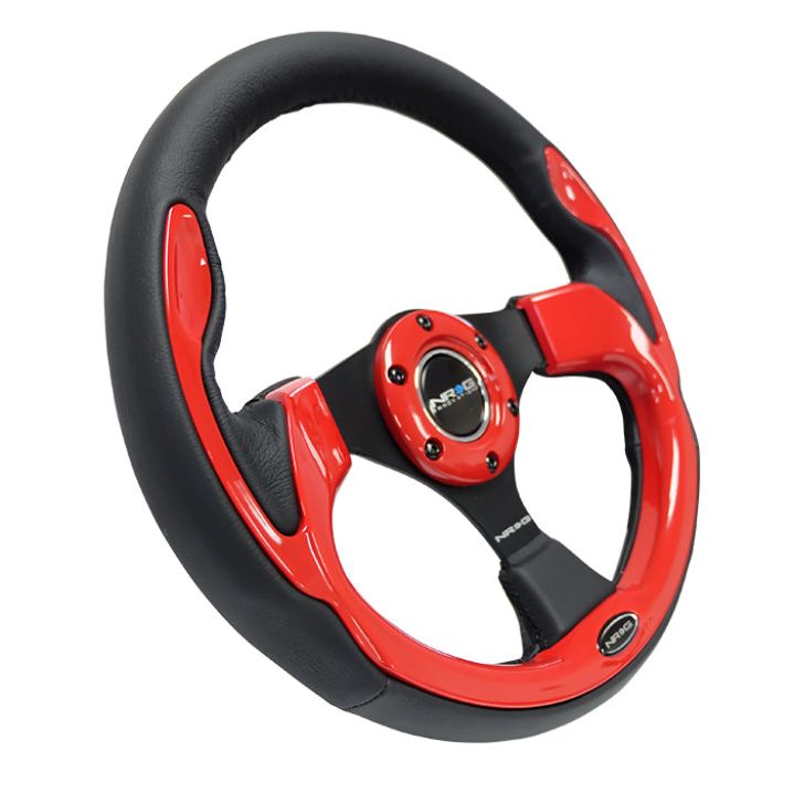 NRG Reinforced Steering Wheel (320mm) Blk w/Red Trim & 5mm 3-Spoke-Steering Wheels-NRG-NRGRST-001RD-SMINKpower Performance Parts