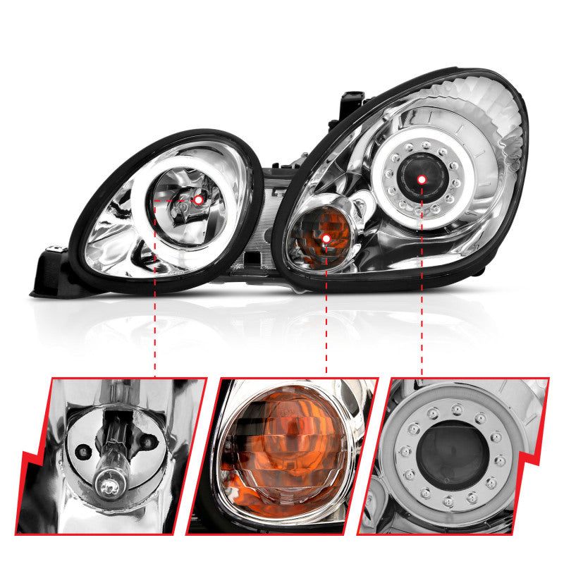 ANZO 1998-2005 Lexus Gs300 Projector Headlights w/ Halo Chrome-Headlights-ANZO-ANZ121143-SMINKpower Performance Parts