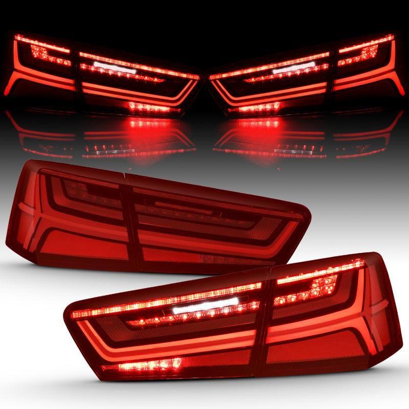 ANZO 2012-2018 Audi A6 LED Taillight Black Housing Red/Clear Lens 4 pcs (Sequential Signal) - SMINKpower Performance Parts ANZ321353 ANZO