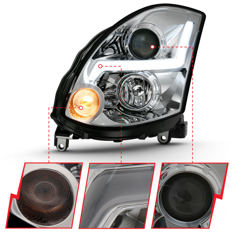 ANZO 2003-2007 Infiniti G35 Projector Headlight Plank Style Black (HID Compatible, No HID Kit )-Headlights-ANZO-ANZ121557-SMINKpower Performance Parts