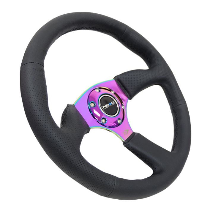 NRG Reinforced Steering Wheel (350mm / 2.5in. Deep) Leather Race Comfort Grip w/4mm Neochrome Spokes-Steering Wheels-NRG-NRGRST-023MC-R-SMINKpower Performance Parts