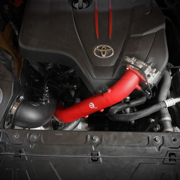 aFe BladeRunner Red 2-3/4in Aluminum Charge Pipe 2021 Toyota Supra GR (A90) I4-2.0L (t) B48 - SMINKpower Performance Parts AFE46-20488-R aFe