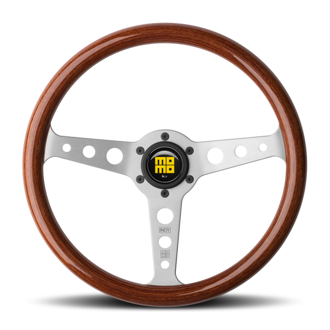 Momo Indy Steering Wheel 350 mm - Magoany Wood/Brshd Spokes - SMINKpower Performance Parts MOMIND35MA0P MOMO