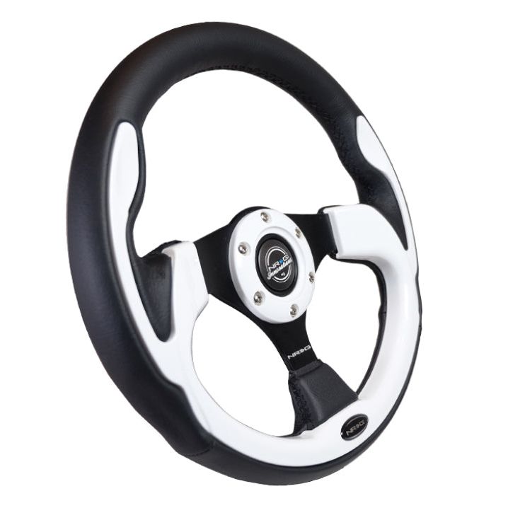 NRG Reinforced Steering Wheel (320mm) Blk w/White Trim & 4mm 3-Spoke-Steering Wheels-NRG-NRGRST-001WT-SMINKpower Performance Parts