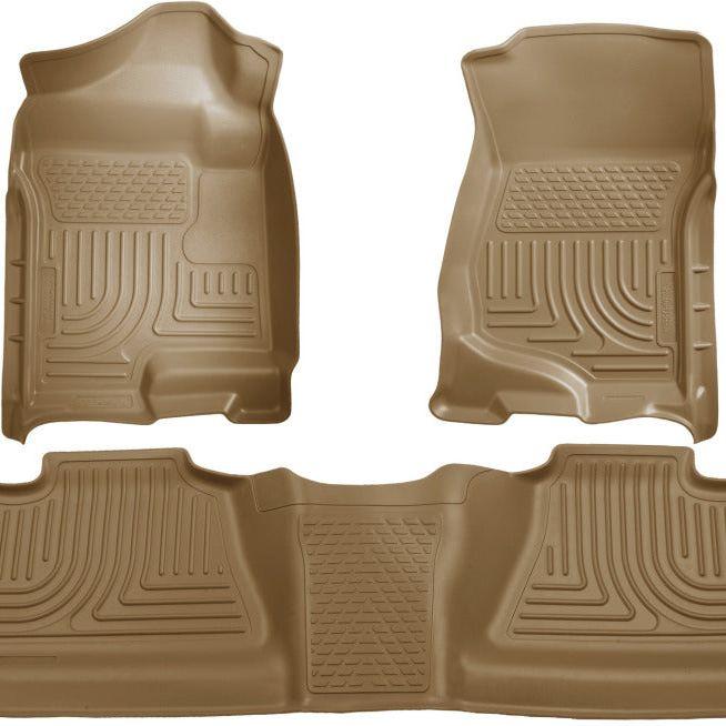 Husky Liners 07-12 Chevy Silverado/GMC Sierra Crew Cab WeatherBeater Combo Tan Floor Liners-Floor Mats - Rubber-Husky Liners-HSL98203-SMINKpower Performance Parts