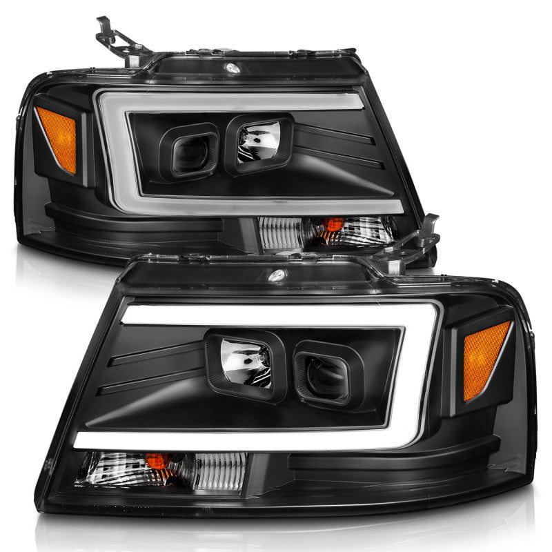 ANZO 2004-2008 Ford F-150 Projector Headlights w/ Light Bar Black Housing-Headlights-ANZO-ANZ111541-SMINKpower Performance Parts