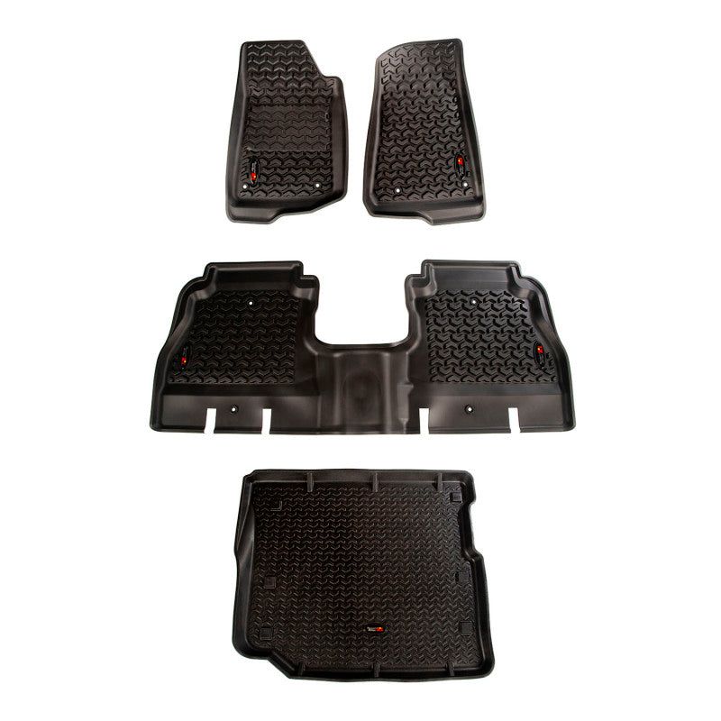 Rugged Ridge Floor Liner Front/Rear/Cargo Black 18-21 Jeep Wrangler JL 4 Dr (Excl. 4XE Models)-Floor Mats - Rubber-Rugged Ridge-RUG12988.05-SMINKpower Performance Parts