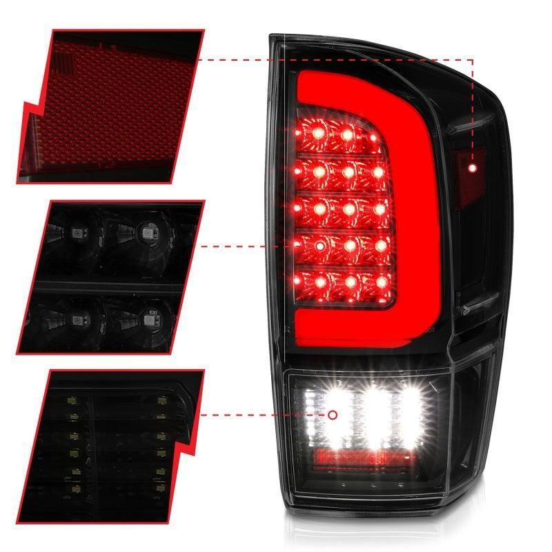 ANZO 16-21 Toyota Tacoma LED Tail Lights - w/ Light Bar Sequential Black Housing & Smoke Lens - SMINKpower Performance Parts ANZ311401 ANZO