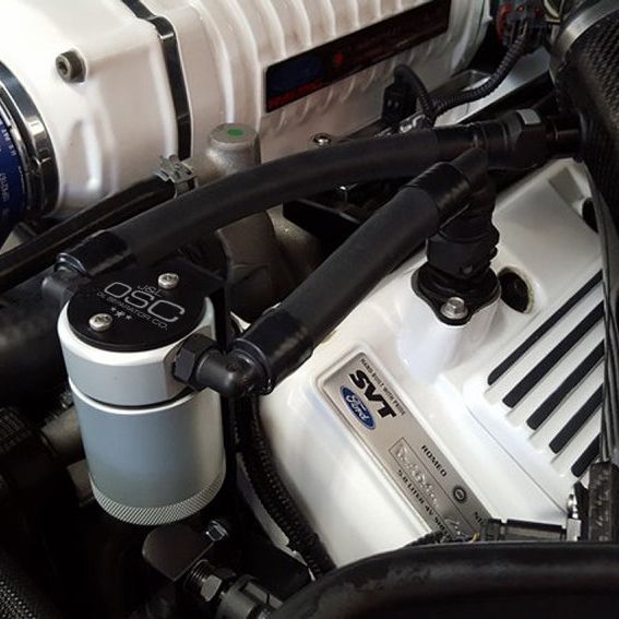 J&L 07-14 Ford Mustang GT500 Driver Side Oil Separator 3.0 - Clear Anodized-Oil Separators-J&L-JLT3012D-C-SMINKpower Performance Parts
