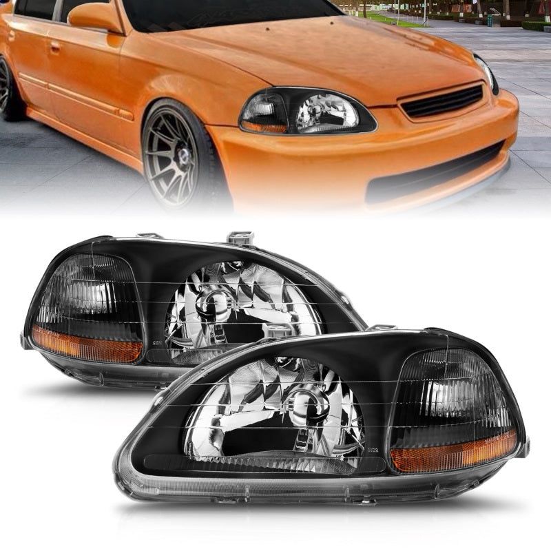 ANZO 1996-1998 Honda Civic Crystal Headlights Black-Headlights-ANZO-ANZ121067-SMINKpower Performance Parts