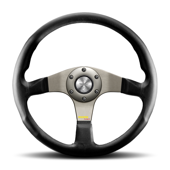 Momo Tuner Steering Wheel 350 mm - Black Leather/Red Stitch/Black Spokes - SMINKpower Performance Parts MOMTUN35BK0B MOMO