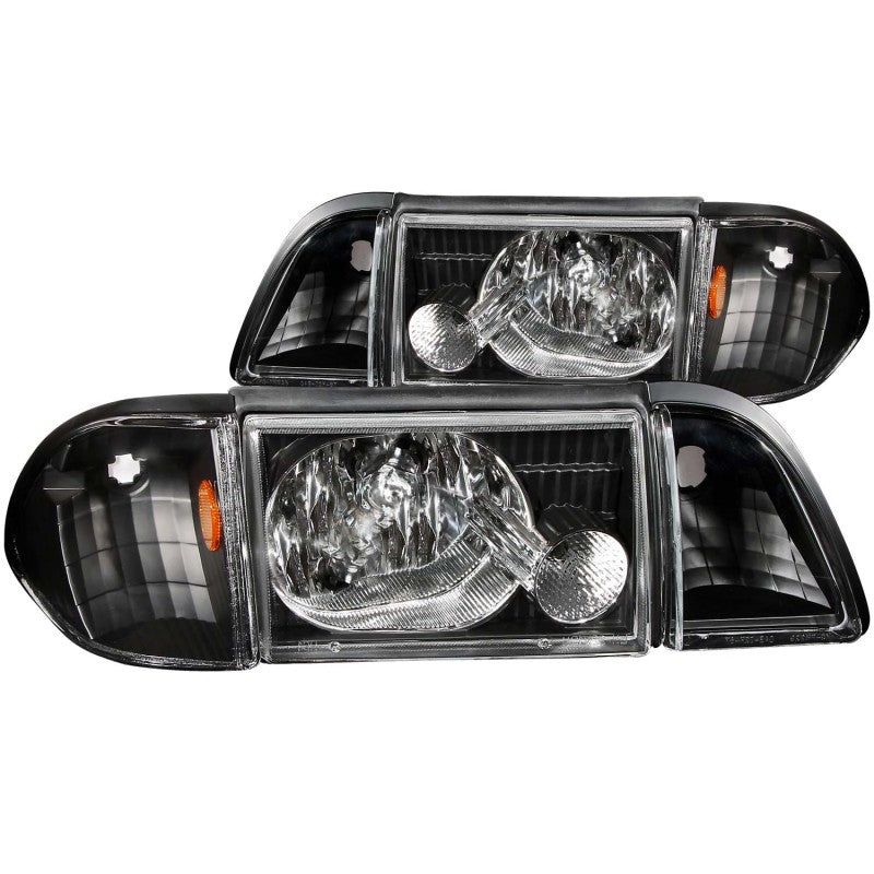 ANZO 1987-1993 Ford Mustang Crystal Headlights Black w/ Corner Lights 3pc-Headlights-ANZO-ANZ121192-SMINKpower Performance Parts