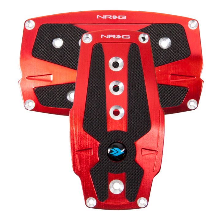 NRG Brushed Aluminum Sport Pedal A/T - Red w/Black Rubber Inserts
