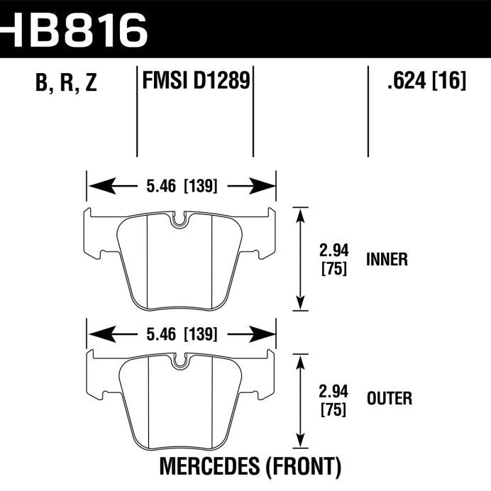 Hawk 08-14 Mercedes-Benz CL63 AMG/CL65 AMG Performance Ceramic Street Front Brake Pads - SMINKpower Performance Parts HAWKHB816Z.624 Hawk Performance