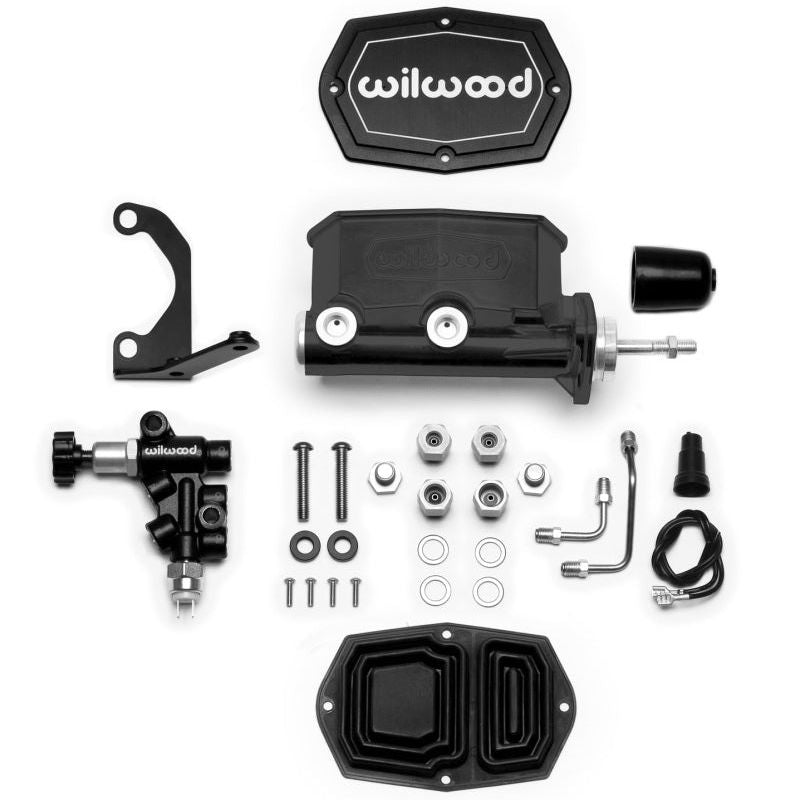 Wilwood Compact Tandem M/C - 7/8in Bore - w/Bracket and Valve (Pushrod) - Black - SMINKpower Performance Parts WIL261-14961-BK Wilwood