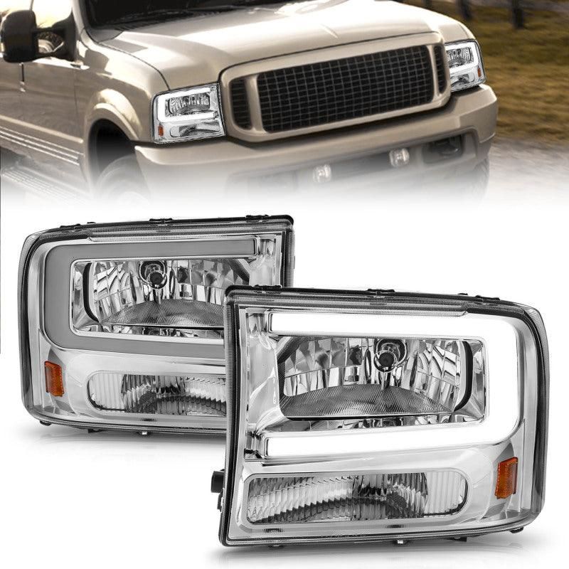 ANZO 99-04 Ford F250/F350/F450/Excursion (excl. 99) Crystal Headlights - w/ Light Bar Chrome Housing - SMINKpower Performance Parts ANZ111550 ANZO