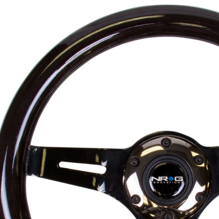 NRG Classic Wood Grain Steering Wheel (310mm) Black w/Black Chrome 3-Spoke Center - SMINKpower Performance Parts NRGST-310BK-BK NRG
