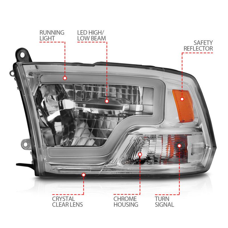 ANZO 2009-2020 Dodge Ram 1500 Full LED Square Projector Headlights w/ Chrome Housing Chrome Amber-Headlights-ANZO-ANZ111540-SMINKpower Performance Parts