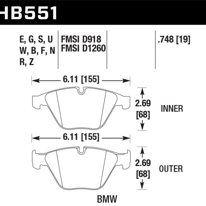 Hawk 07-09 BMW 335d/335i/335xi / 08-09 328i/M3 HT-10 Race Front Brake Pads - SMINKpower Performance Parts HAWKHB551S.748 Hawk Performance