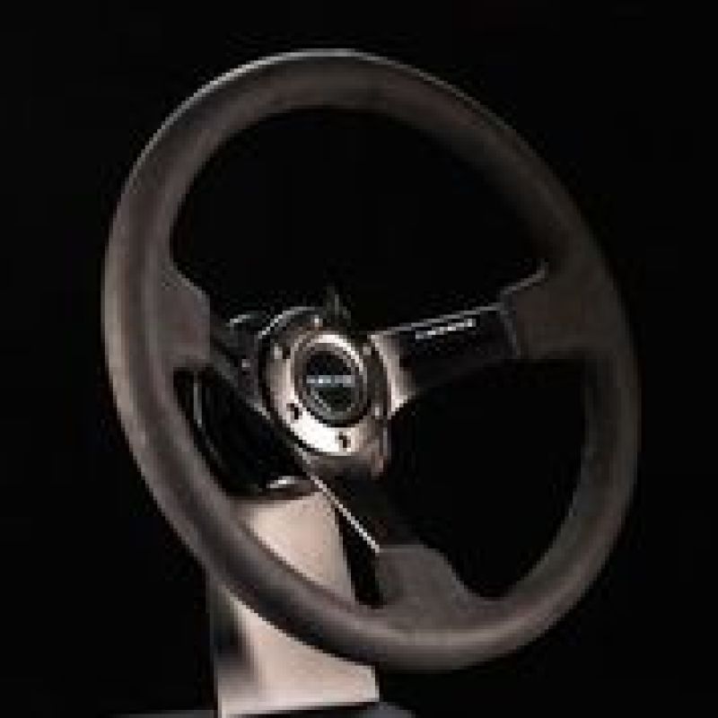 NRG Reinforced Steering Wheel (350mm / 3in. Deep) Black Leather w/ Alcantara Stitching-Steering Wheels-NRG-NRGRST-018SA-SMINKpower Performance Parts