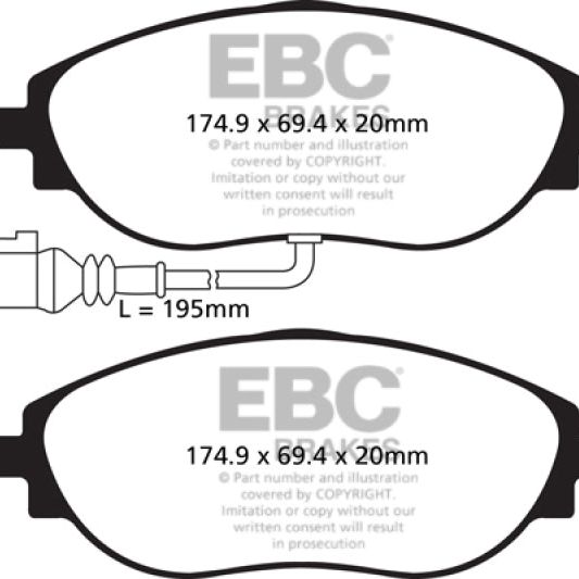 EBC 12+ Volkswagen CC 3.6 Greenstuff Front Brake Pads-Brake Pads - Performance-EBC-EBCDP22127-SMINKpower Performance Parts