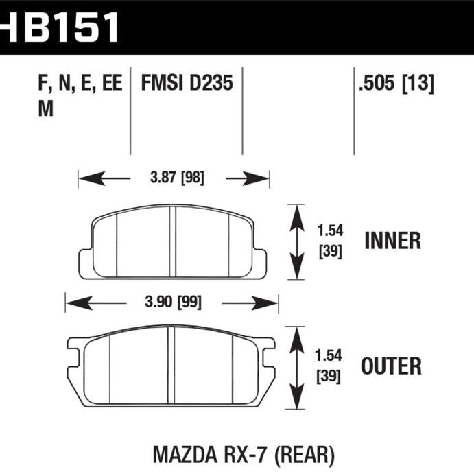 Hawk Mazda RX-7 Black Race Rear Brake Pads - SMINKpower Performance Parts HAWKHB151M.505 Hawk Performance