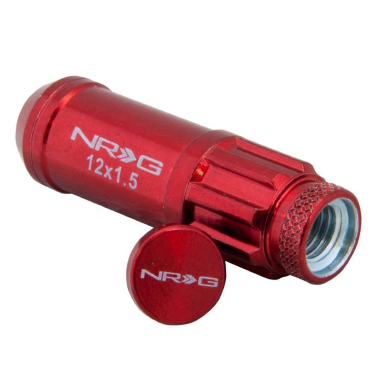 NRG 700 Series M12 X 1.5 Steel Lug Nut w/Dust Cap Cover Set 21 Pc w/Locks & Lock Socket - Red-Lug Nuts-NRG-NRGLN-LS700RD-21-SMINKpower Performance Parts