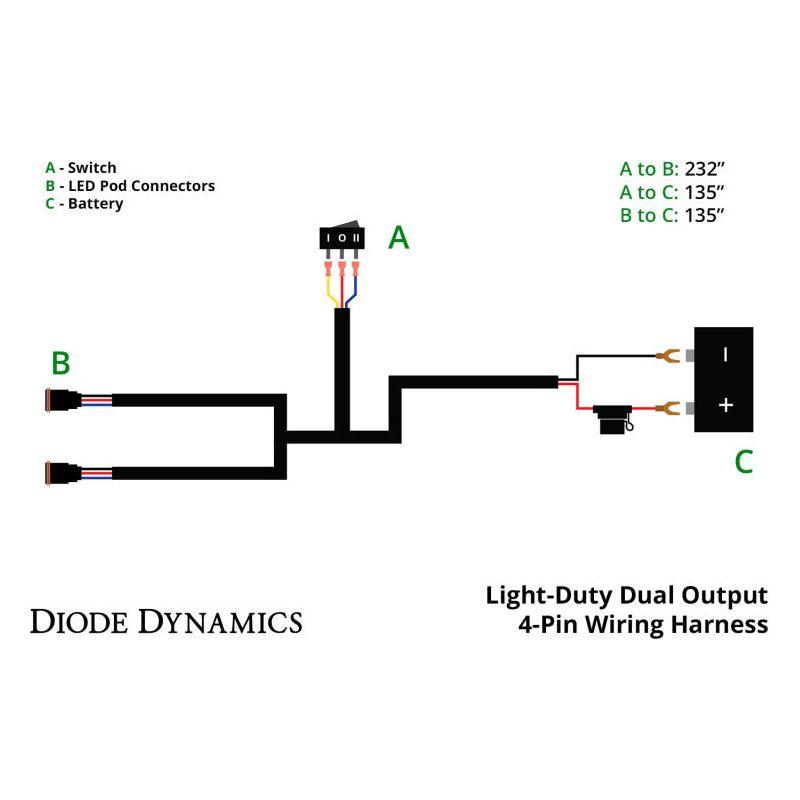 Diode Dynamics Light Duty Dual Output 3-way 4-pin Wiring Harness - SMINKpower Performance Parts DIODD4092 Diode Dynamics